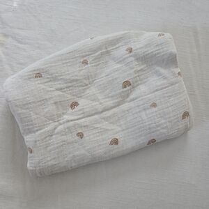 Mushie Rainbow Neutral Muslin Soft Organic Cotton Tan Baby Blanket Swaddle
